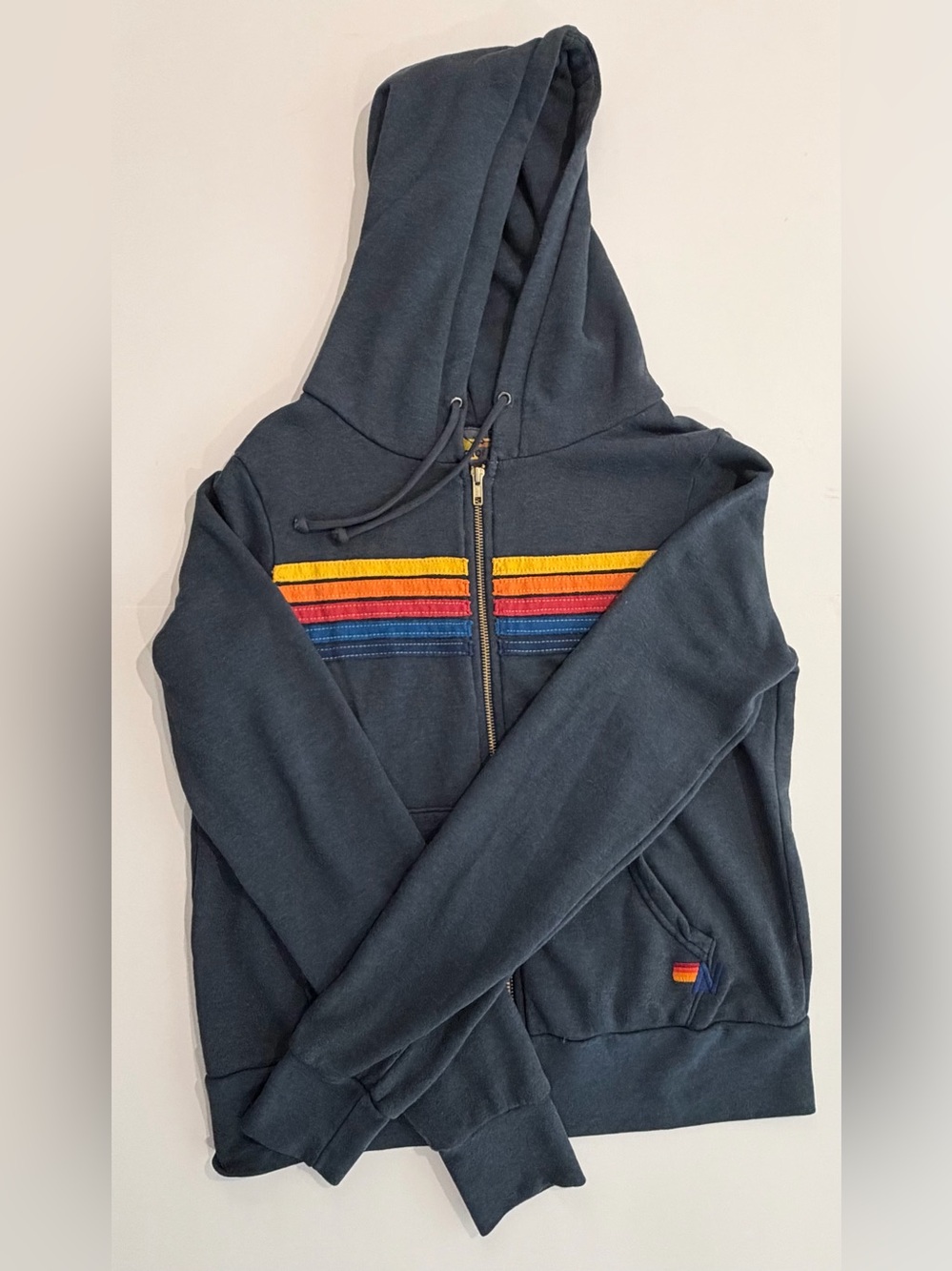 Aviator Nation 5 Stripe Rainbow Navy Charcoal Hoodie Sweatpants Set XS - Picture 2 of 15